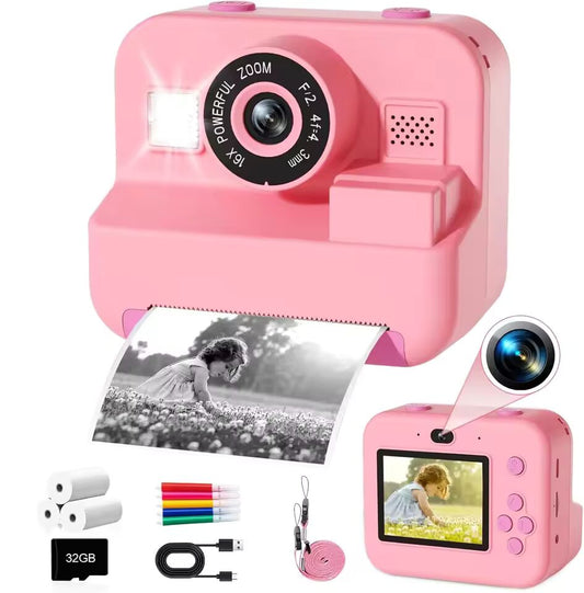 Digital Children Instant Print Camera, Video Recording, with 32G Card and Thermal Printing, Kids Educational Toy Gift